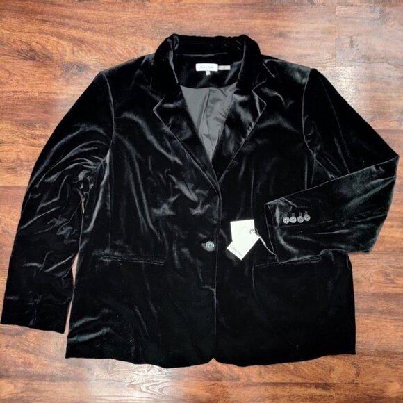 NWT Calvin Klein Womens Black Casual Velvet Blazer Size 24W - Picture 2 of 15